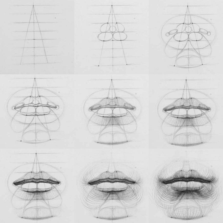 Как нарисовать губы карандашом на лице человека