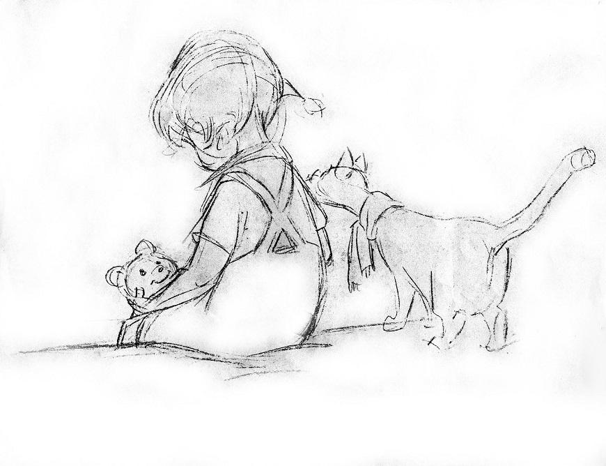 Малыш с собакой - рисунок человека