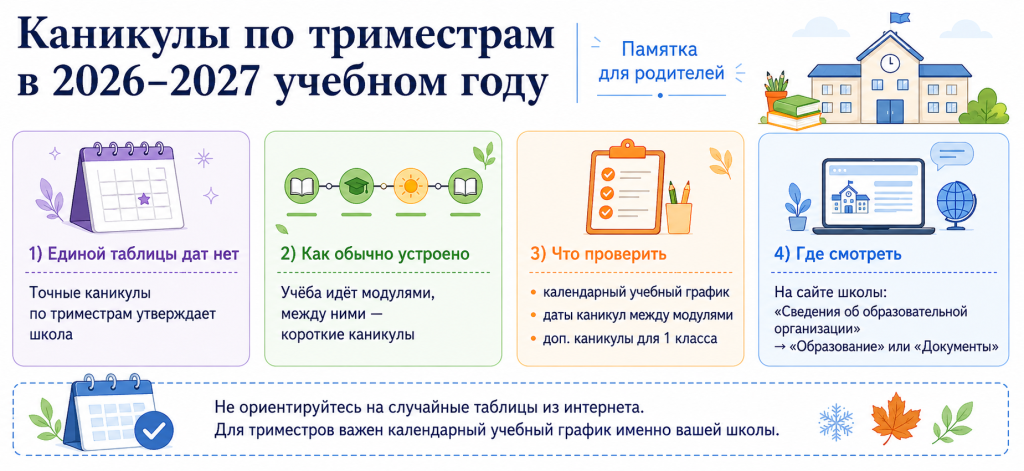 Каникулы по триместрам в 2026–2027 учебном году