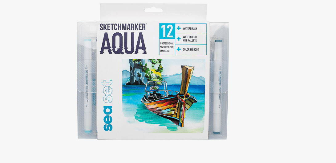 Лучшие акварельные маркеры для скетчинга - Sketch marker Aqua Pro Sea 12 цветов