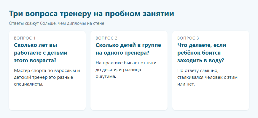 Три вопроса, которые стоит задать тренеру по плаванию на пробном занятии