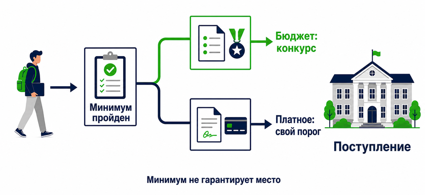 Две траектории поступления: конкурс на бюджет и отдельный порог для платного обучения