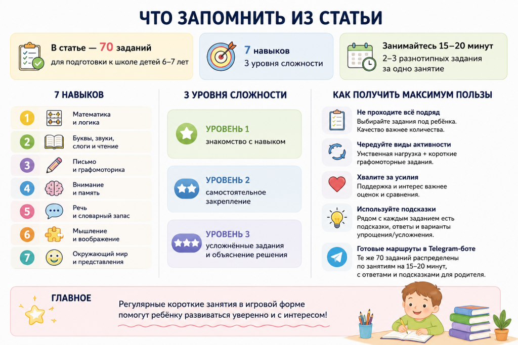 70 заданий для подготовки к школе детей 6–7 лет — от простых к сложным