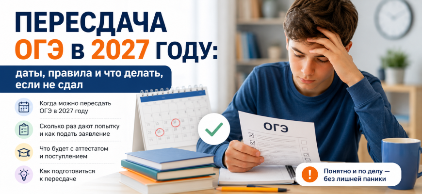 Пересдача ОГЭ в 2027 году: даты, сколько раз можно пересдать и что будет, если не сдать