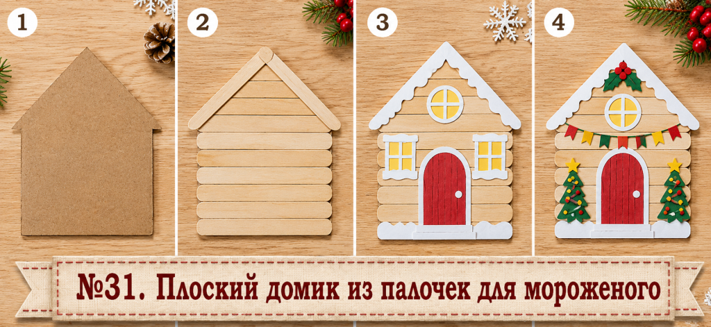 Плоский домик из палочек для мороженого