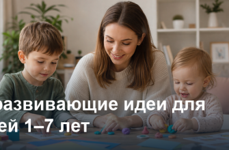 Мама занимается дома с детьми 1–7 лет: лепка, карточки и цветные кубики
