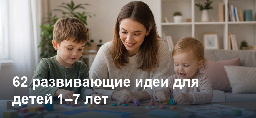Мама занимается дома с детьми 1–7 лет: лепка, карточки и цветные кубики