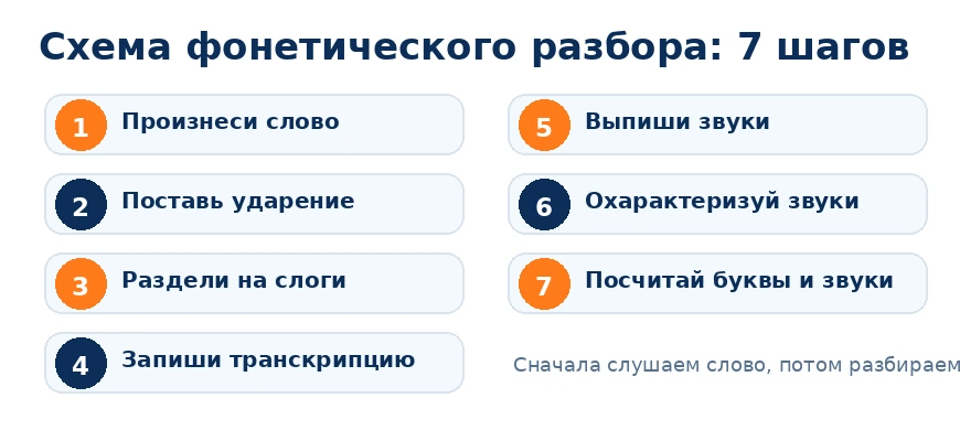 Схема фонетического разбора слова по шагам