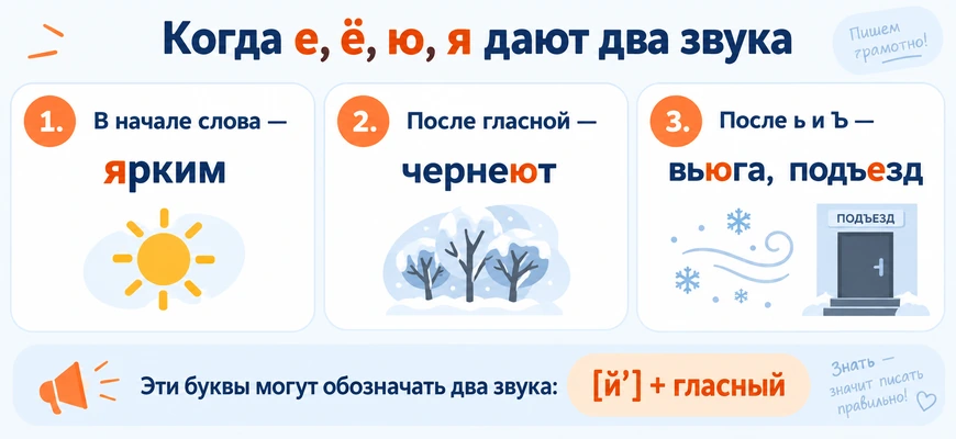 Когда е, ё, ю, я обозначают два звука