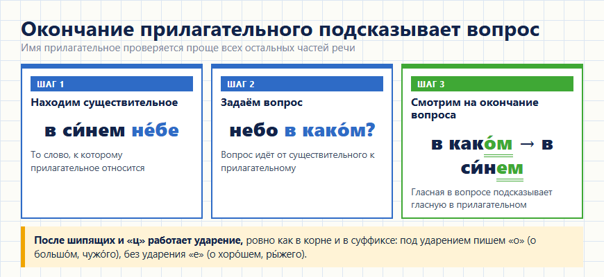 Как проверить окончание имени прилагательного вопросом