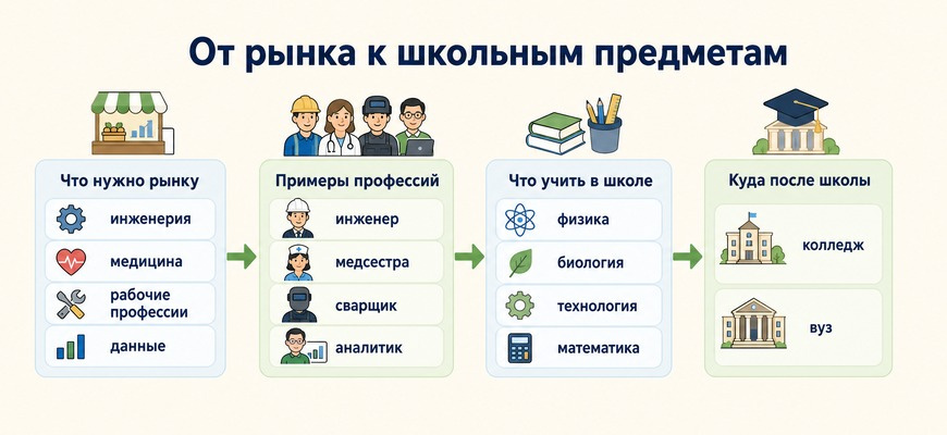 Как связать направление профессий будущего со школьными предметами и обучением