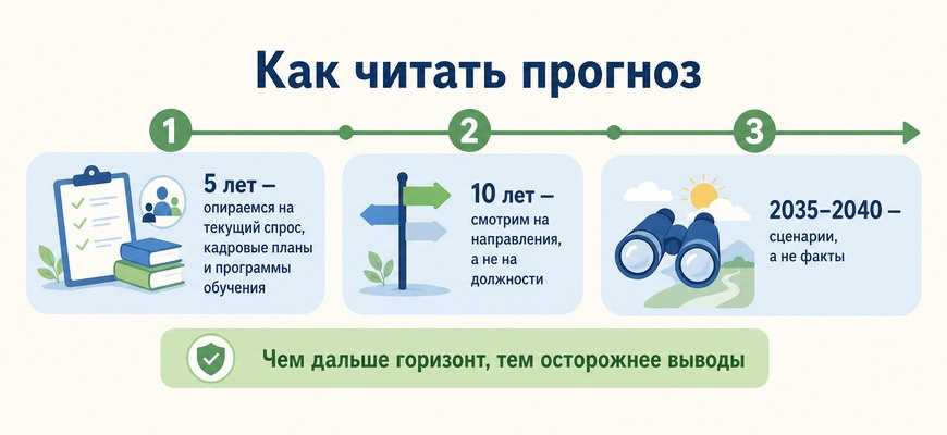 Как читать прогноз: на пять лет опираемся на спрос, на десять — на направления, на 2035–2040 годы — на сценарии