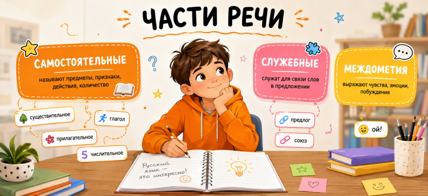 Части речи в русском языке: самостоятельные и служебные, таблица с примерами
