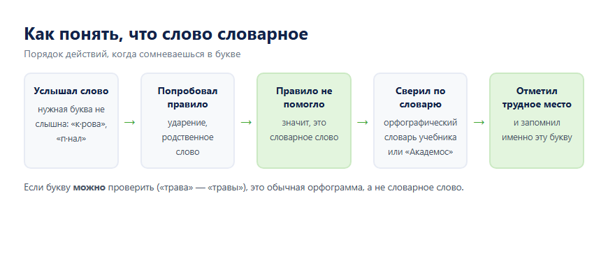 Как понять, что слово словарное: услышал — попробовал правило — сверил по словарю