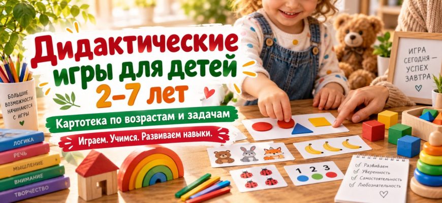 Дидактические игры для детей 2–7 лет — обложка статьи с картотекой по возрастам
