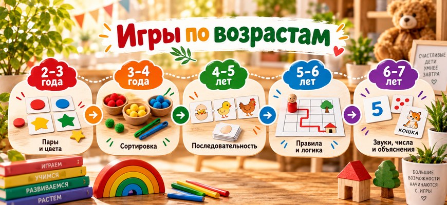 Схема: дидактические игры по возрастам от 2–3 до 6–7 лет