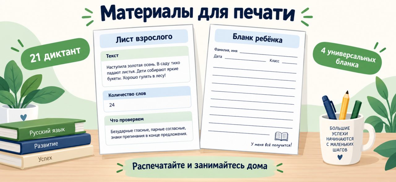 Лист взрослого и бланк ребёнка для диктанта