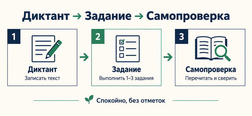 Схема: диктант, задание и самопроверка