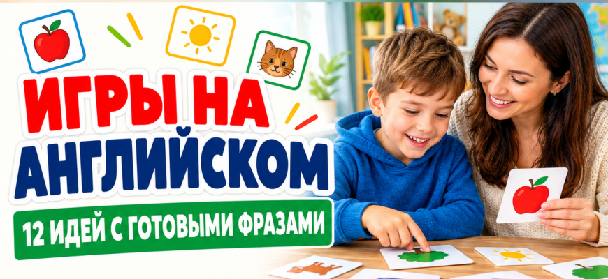 Обложка статьи «Игры на английском»: мама и ребёнок играют с карточками