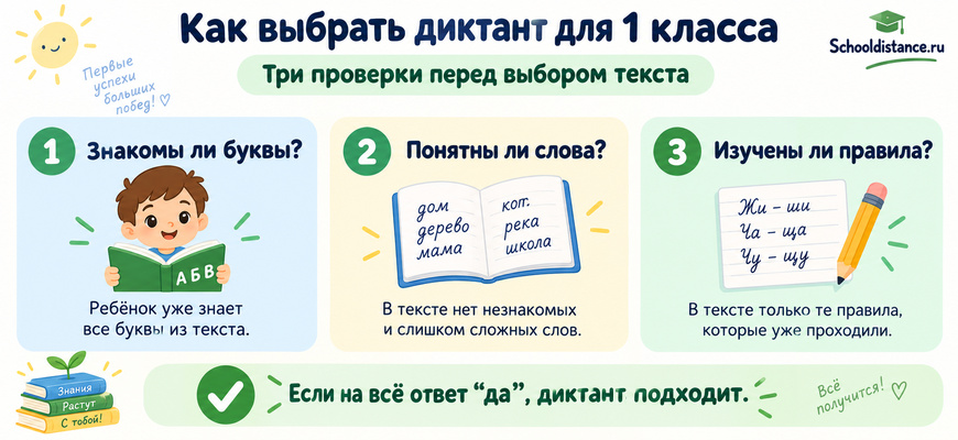 Как выбрать диктант для 1 класса: проверяем буквы, слова и изученные правила
