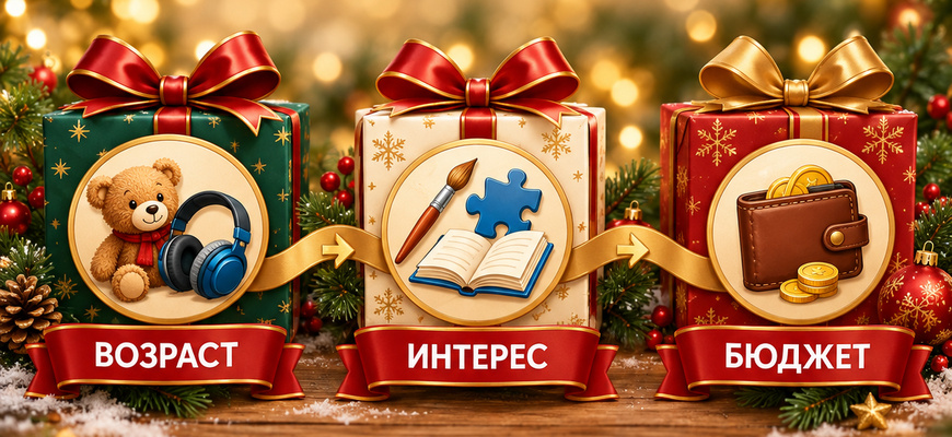 Схема выбора подарка ребёнку: возраст, интерес, бюджет