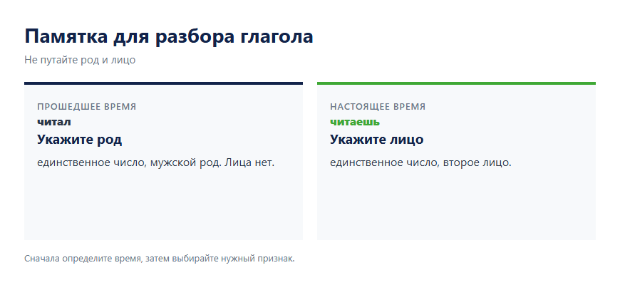 Памятка для морфологического разбора глагола: род и лицо