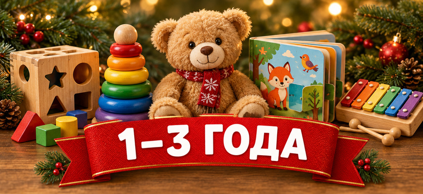 Подарки малышу 1–3 лет: сортер, пирамидка, мягкий мишка, книжка, ксилофон