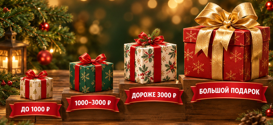 Четыре подарочные коробки разного размера по уровню бюджета
