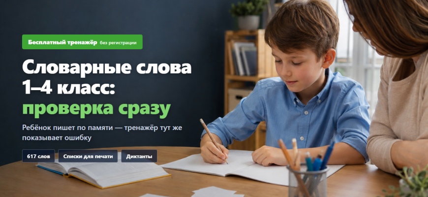 Словарные слова 1–4 класс: бесплатный тренажёр с проверкой