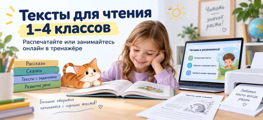 Тексты для чтения 1–4 классов - распечатайте или занимайтесь онлайн в тренажере