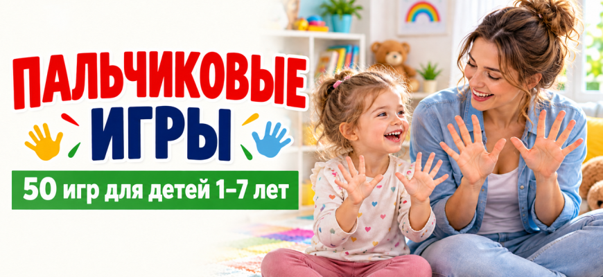 Пальчиковые игры: 50 игр для детей 1–7 лет; мама и ребёнок играют ладонями
