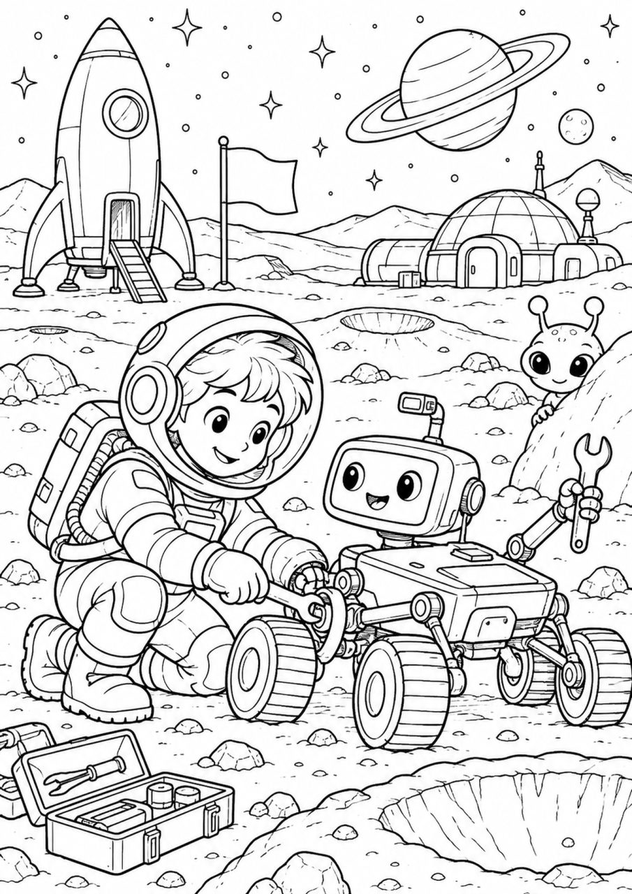 Раскраска «Космос», уровень «Сложно, 8–10 лет»