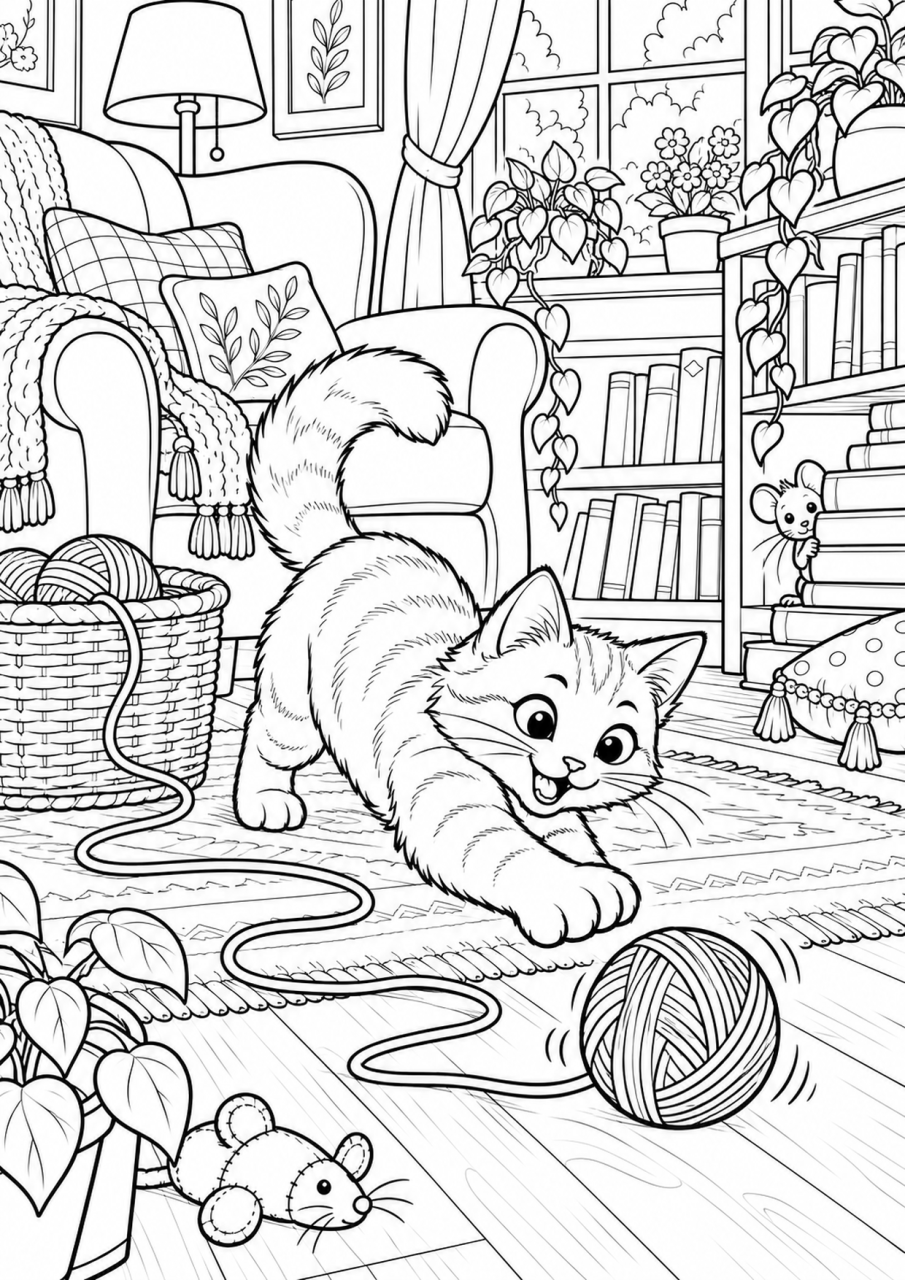 Раскраска «Кот», уровень «Сложно, 8–10 лет»