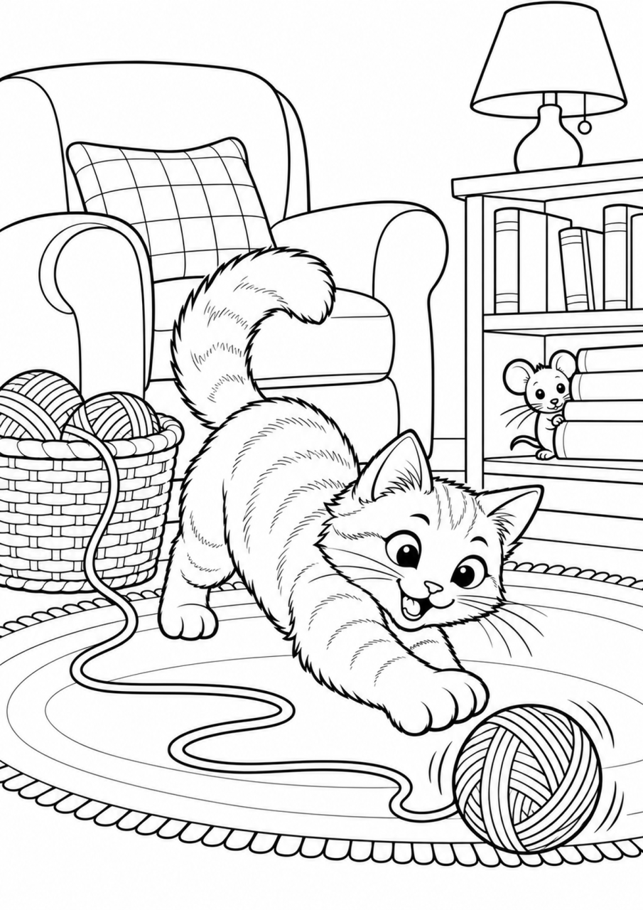 Раскраска «Кот», уровень «Средне, 6–7 лет»