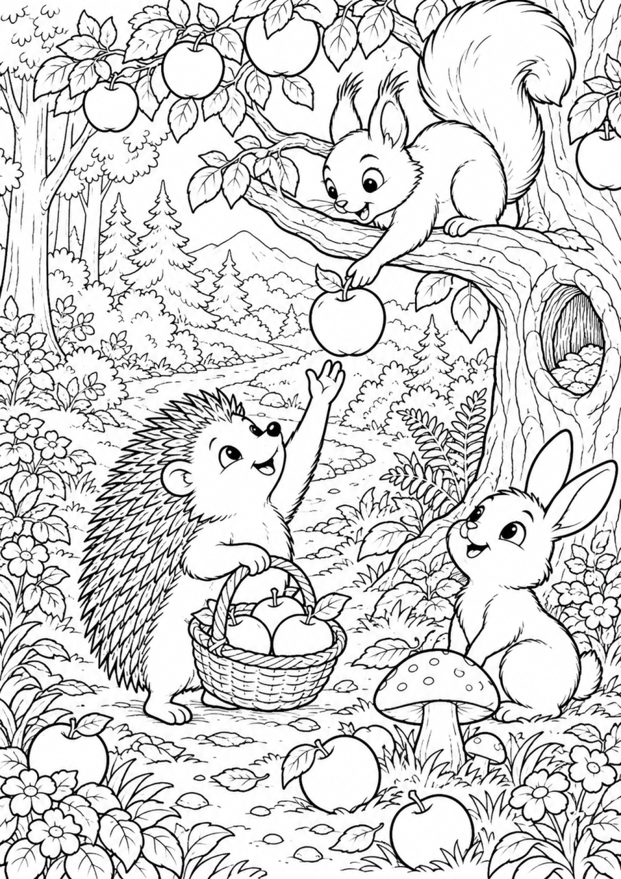 Раскраска «Лес», уровень «Сложно, 8–10 лет»