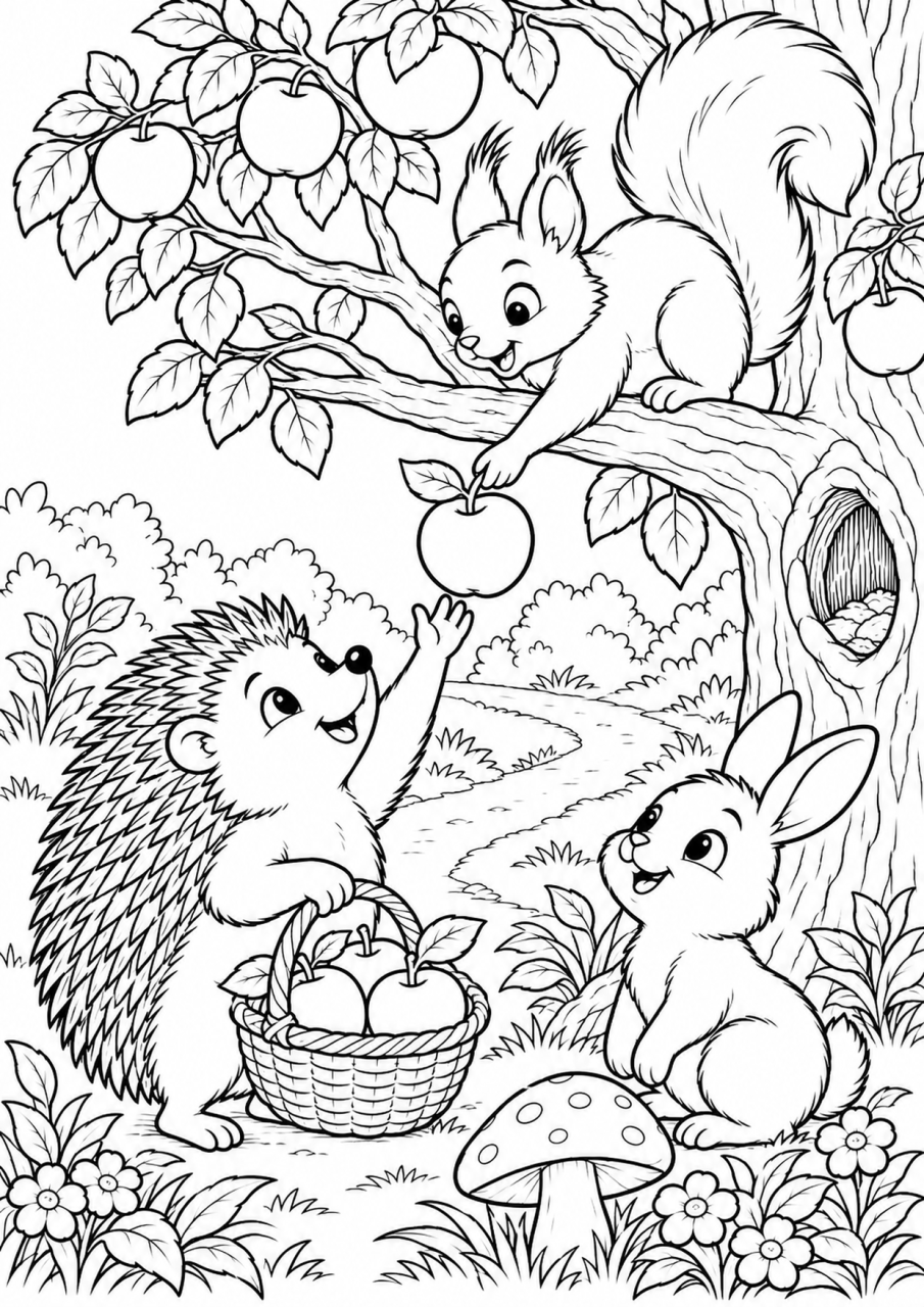 Раскраска «Лес», уровень «Средне, 6–7 лет»